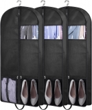 KIMBORA 43" Gusseted Hanging Garment Bags with Mesh Pockets Black（3 Packs）